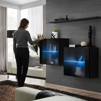 Ensemble complet Unité murale design en 3 pièces 2 x armoire murale Étagère murale moderne nouvelle