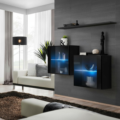 Ensemble complet Unité murale design en 3 pièces 2 x armoire murale Étagère murale moderne nouvelle