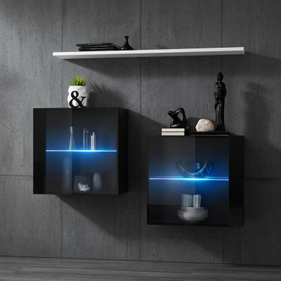 Armoire murale noire Ensemble mural complet Étagère murale Meuble en bois design moderne