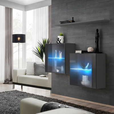 Armoire murale grise neuve Meuble Meuble mural 130 cm Ameublement Luxe Complet Mobilier en bois