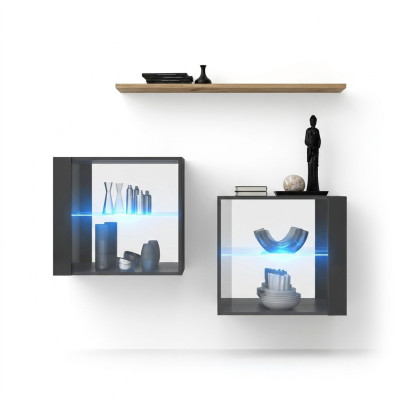Set de salon Designer Unité murale Grise 130 cm Étagère murale de luxe