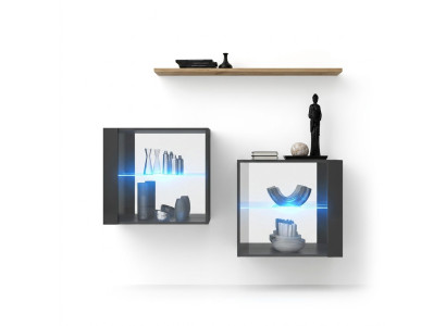 Set de salon Designer Unité murale Grise 130 cm Étagère murale de luxe