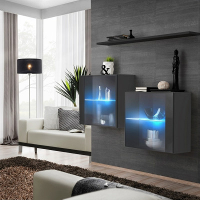 Ensemble de meubles de salon de luxe avec unité murale design, armoire murale et étagère murale.