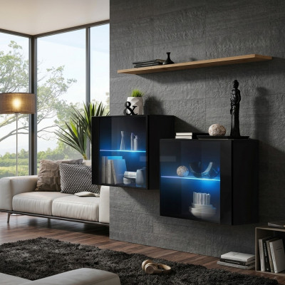 Meuble mural de luxe noir pour salon, étagère murale de meuble de designer.