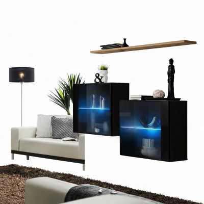 Meuble mural de luxe noir pour salon, étagère murale de meuble de designer.