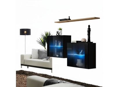 Meuble mural de luxe noir pour salon, étagère murale de meuble de designer.