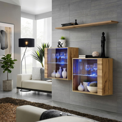 Salle de séjour Armoires Vitrine Étagère murale Salon de luxe Marron Ensemble 3 pièces.
