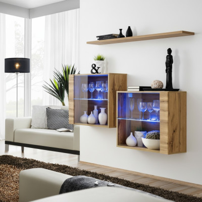 Salle de séjour Armoires Vitrine Étagère murale Salon de luxe Marron Ensemble 3 pièces.