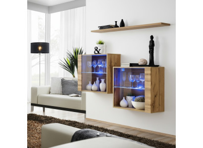 Salle de séjour Armoires Vitrine Étagère murale Salon de luxe Marron Ensemble 3 pièces.