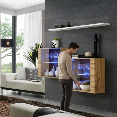 Braun Suite 3 pièces Ensemble de salon de luxe en bois Étagère murale Meuble nouveau