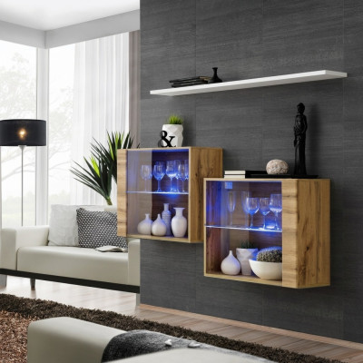Braun Suite 3 pièces Ensemble de salon de luxe en bois Étagère murale Meuble nouveau