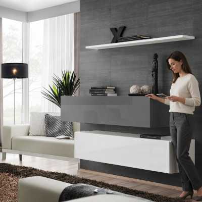2x Armoires Unité murale Ensemble de meubles de luxe Étagère murale Mobilier en bois Salon