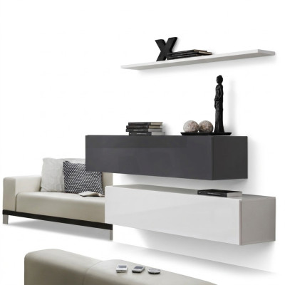 2x Armoires Unité murale Ensemble de meubles de luxe Étagère murale Mobilier en bois Salon