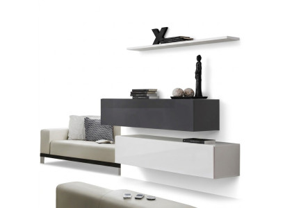2x Armoires Unité murale Ensemble de meubles de luxe Étagère murale Mobilier en bois Salon
