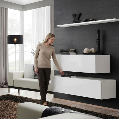 Suite Blanche Ensemble 3 pièces Armoire Murale complète Unité Murale Étagère Murale Design Moderne