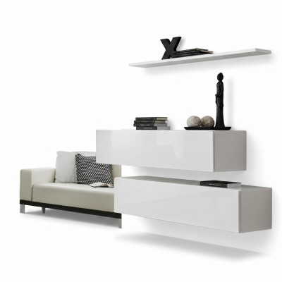 Suite Blanche Ensemble 3 pièces Armoire Murale complète Unité Murale Étagère Murale Design Moderne