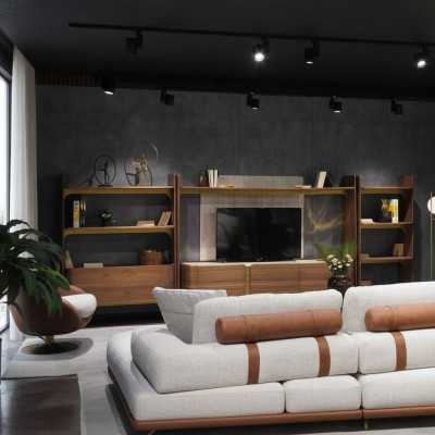 Unité murale de luxe Design Salon Suite Meubles Étagère en bois marron Étagères