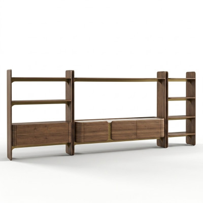 Unité murale de luxe Design Salon Suite Meubles Étagère en bois marron Étagères