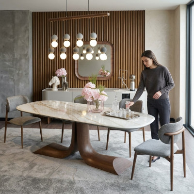 Ensemble de salle à manger complet de luxe en 7 pièces, groupe d'assiettes buffet miroir table à manger neuf.