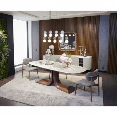 Ensemble de salle à manger complet de luxe en 7 pièces, groupe d'assiettes buffet miroir table à manger neuf.