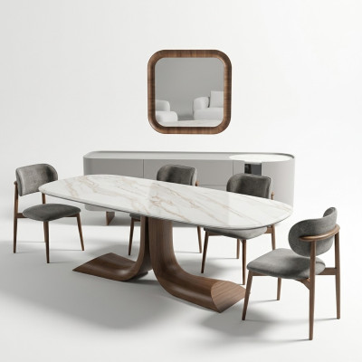 Ensemble de salle à manger complet de luxe en 7 pièces, groupe d'assiettes buffet miroir table à manger neuf.