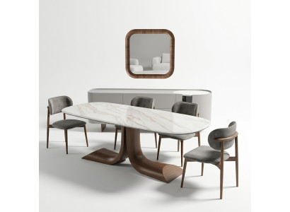 Ensemble de salle à manger complet de luxe en 7 pièces, groupe d'assiettes buffet miroir table à manger neuf.