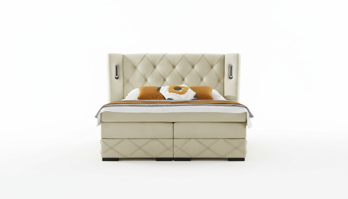 Lit rembourré Chesterfield beige Chambres Tables de chevet Mobilier de luxe