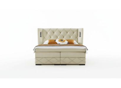 Lit rembourré Chesterfield beige Chambres Tables de chevet Mobilier de luxe