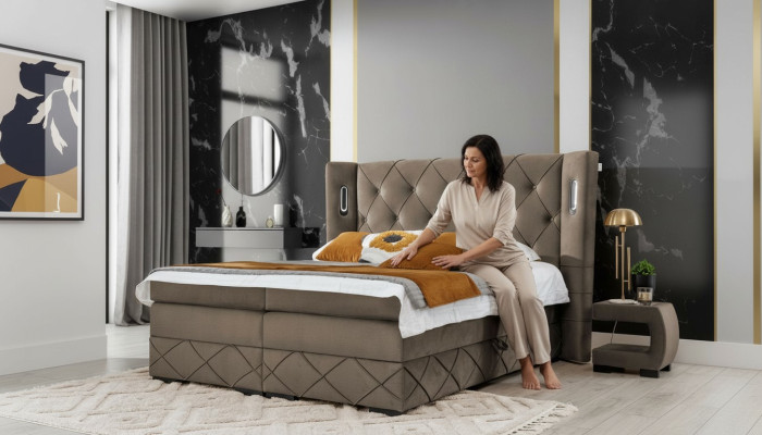 2x Tables de chevet Chambre à coucher Ensemble complet de lit de luxe 3 pièces Mobilier moderne en bois