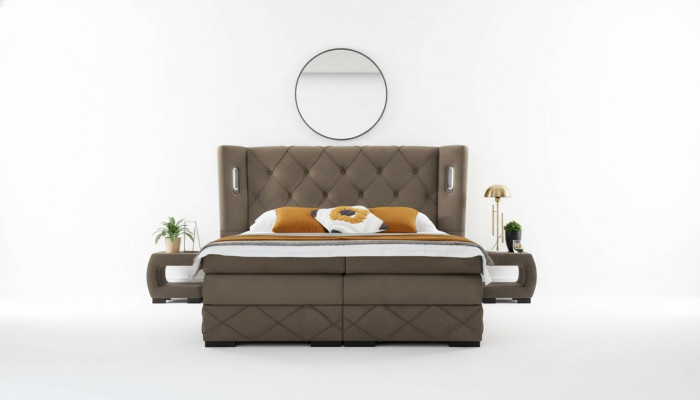 2x Tables de chevet Chambre à coucher Ensemble complet de lit de luxe 3 pièces Mobilier moderne en bois