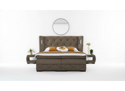 2x Tables de chevet Chambre à coucher Ensemble complet de lit de luxe 3 pièces Mobilier moderne en bois