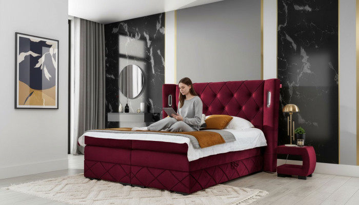 Ensemble de chambre à coucher Design 6 pièces Lit complet Table de chevet Bois Moderne Lit rembourré