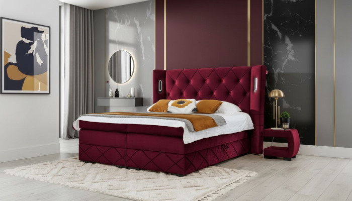 Ensemble de chambre à coucher Design 6 pièces Lit complet Table de chevet Bois Moderne Lit rembourré