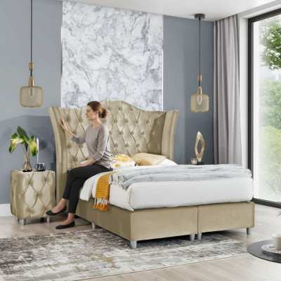 Chambre de luxe Lit rembourré 2x Tables de chevet Ensemble de lit 3 pièces Ameublement design