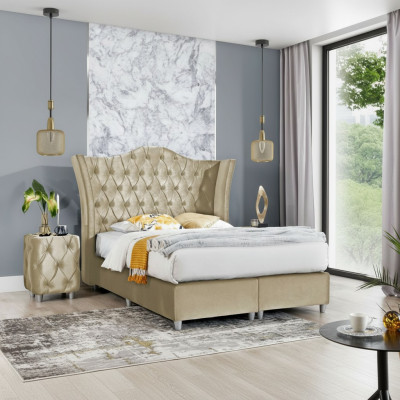 Chambre de luxe Lit rembourré 2x Tables de chevet Ensemble de lit 3 pièces Ameublement design