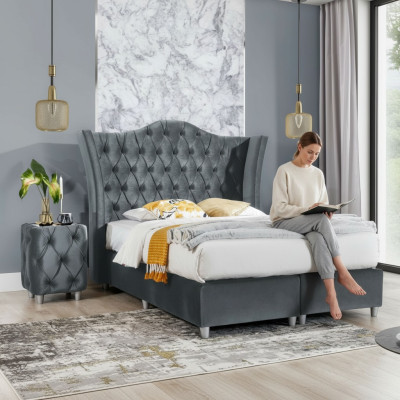 Ensemble de chambre de luxe Designer Suite Lit 2x Table de chevet en bois Complet nouveau