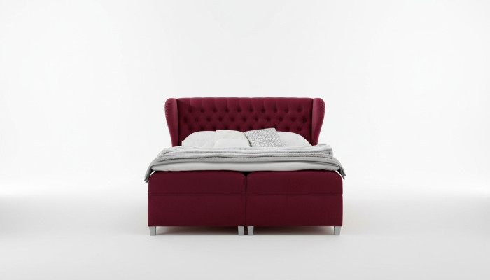 Lit double de luxe à ressorts tapissé en bois, design moderne