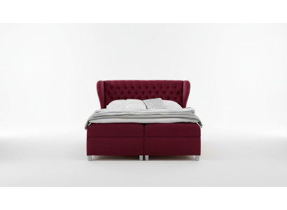 Lit double de luxe à ressorts tapissé en bois, design moderne