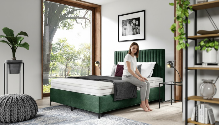 Lit Boxspring de luxe Chambre à coucher Lit rembourré Mobilier Textile 160x200cm Bois