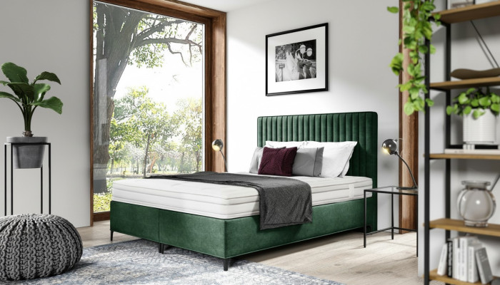 Lit Boxspring de luxe Chambre à coucher Lit rembourré Mobilier Textile 160x200cm Bois