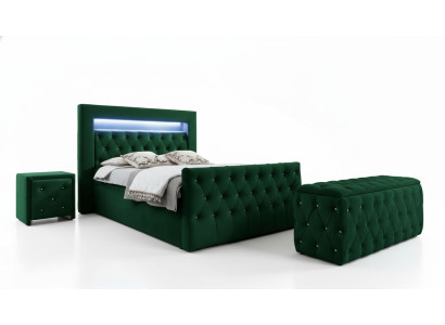 Ensemble de chambre verte complet: lit double, tabouret, consoles