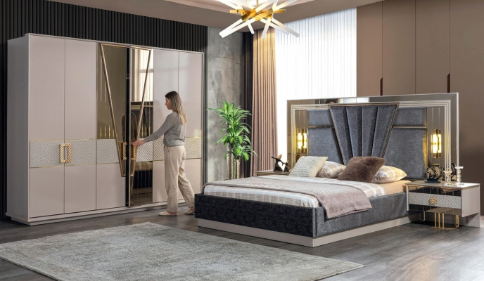 Conception moderne de la chambre à coucher Ensemble de meubles neufs Lit avec 2 tables de chevet
