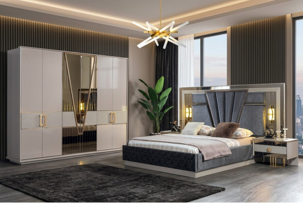 Conception moderne de la chambre à coucher Ensemble de meubles neufs Lit avec 2 tables de chevet