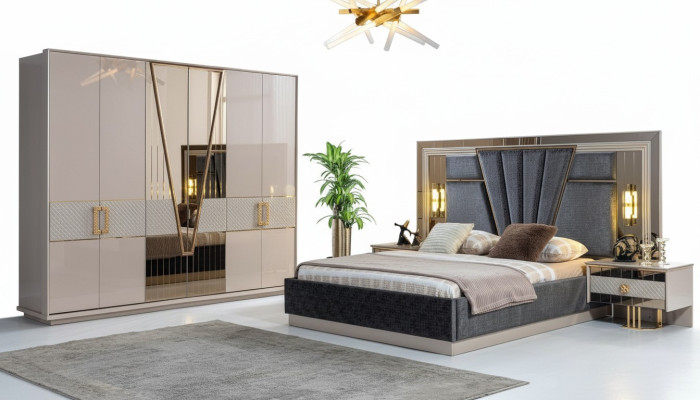 Conception moderne de la chambre à coucher Ensemble de meubles neufs Lit avec 2 tables de chevet