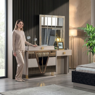 Coiffeuse moderne de luxe avec miroir, nouveau mobilier pour chambre à coucher.