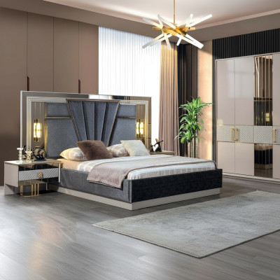 Ensemble chambre à coucher Lit avec 2 tables de chevet Mobilier de luxe complet Moderne