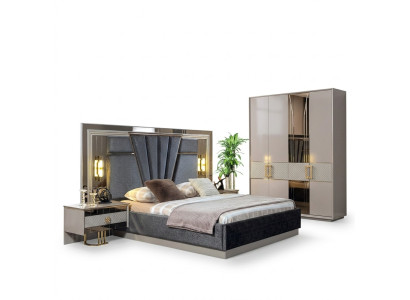 Ensemble chambre à coucher Lit avec 2 tables de chevet Mobilier de luxe complet Moderne