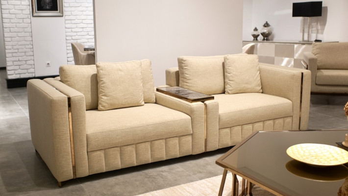 Sofa de salon moderne Deux places Beige Tissu Ameublement Mobilier Design