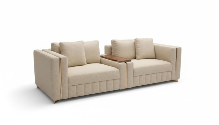 Sofa de salon moderne Deux places Beige Tissu Ameublement Mobilier Design