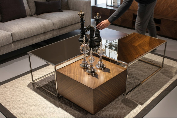 Table basse de luxe Meuble de salon En bois avec un design en verre Moderne neuf